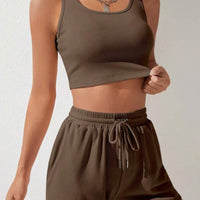 Scoop Neck Wide Strap Top and Drawstring Shorts Set