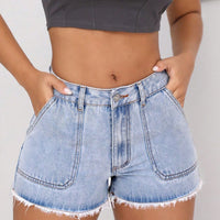 Raw Hem Pocketed Denim Shorts