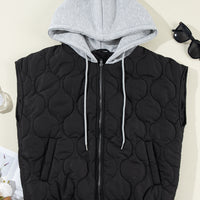 Drawstring Zip Up Hooded Vest Coat