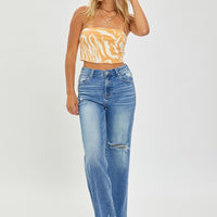 Risen Full Size High Rise Frayed Hem Wide Leg Jeans