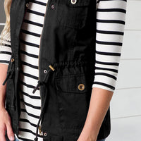 Drawstring Waist Vest with Pockets