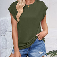 Textured Round Neck Cap Sleeve Blouse