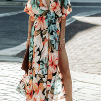 Floral Plunge Half Sleeve Dress