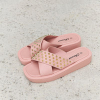 Forever Link Studded Cross Strap Sandals in Blush