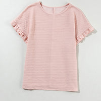 Round Neck Frill Short Sleeve T-Shirt