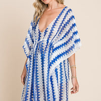 Cotton Bleu by Nu Lab Tied Striped Plunge Half Sleeve Cover-Up