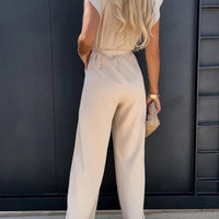 Ruffled Round Neck Cap Sleeve Jumpsuit