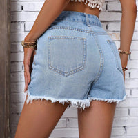 Distressed Raw Hem Denim Shorts