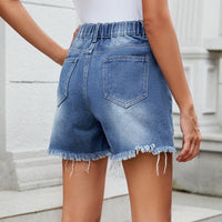 Distressed Raw Hem Asymmetric Waist Denim Shorts