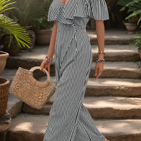 Ruffled Striped Short Sleeve Jumpsuit