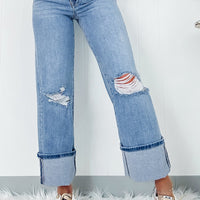 Distressed Straight Jeans with Pockets