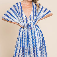 Cotton Bleu by Nu Lab Tied Striped Plunge Half Sleeve Cover-Up