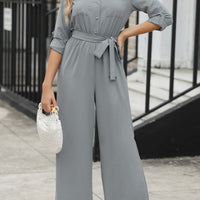 Pocketed Button Up Tie-Waist Jumpsuit