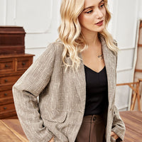 Lapel Collar Raw Hem Long Sleeve Blazer