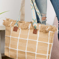 Fame Fringe Detail Checkered Tote Bag