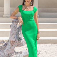 Square Neck Cap Sleeve Midi Dress