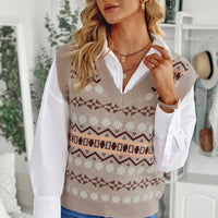 Geometric V-Neck Knit Vest