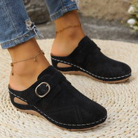 Suede Round Toe Wedge Slides