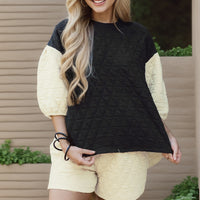 Texture Contrast Top and Shorts Set