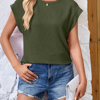 Textured Round Neck Cap Sleeve Blouse