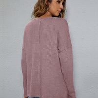 Dropped Shoulder High-Low Waffle-Knit Top