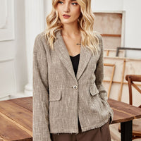 Lapel Collar Raw Hem Long Sleeve Blazer