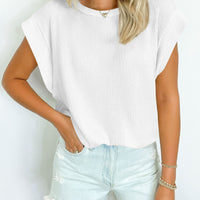 Textured Round Neck Cap Sleeve Blouse