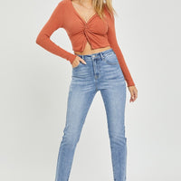 RISEN Full Size High Rise Frayed Hem Skinny Jeans