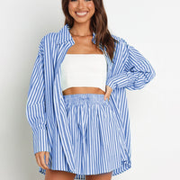 Striped Dropped Shoulder Shirt and Shorts Set