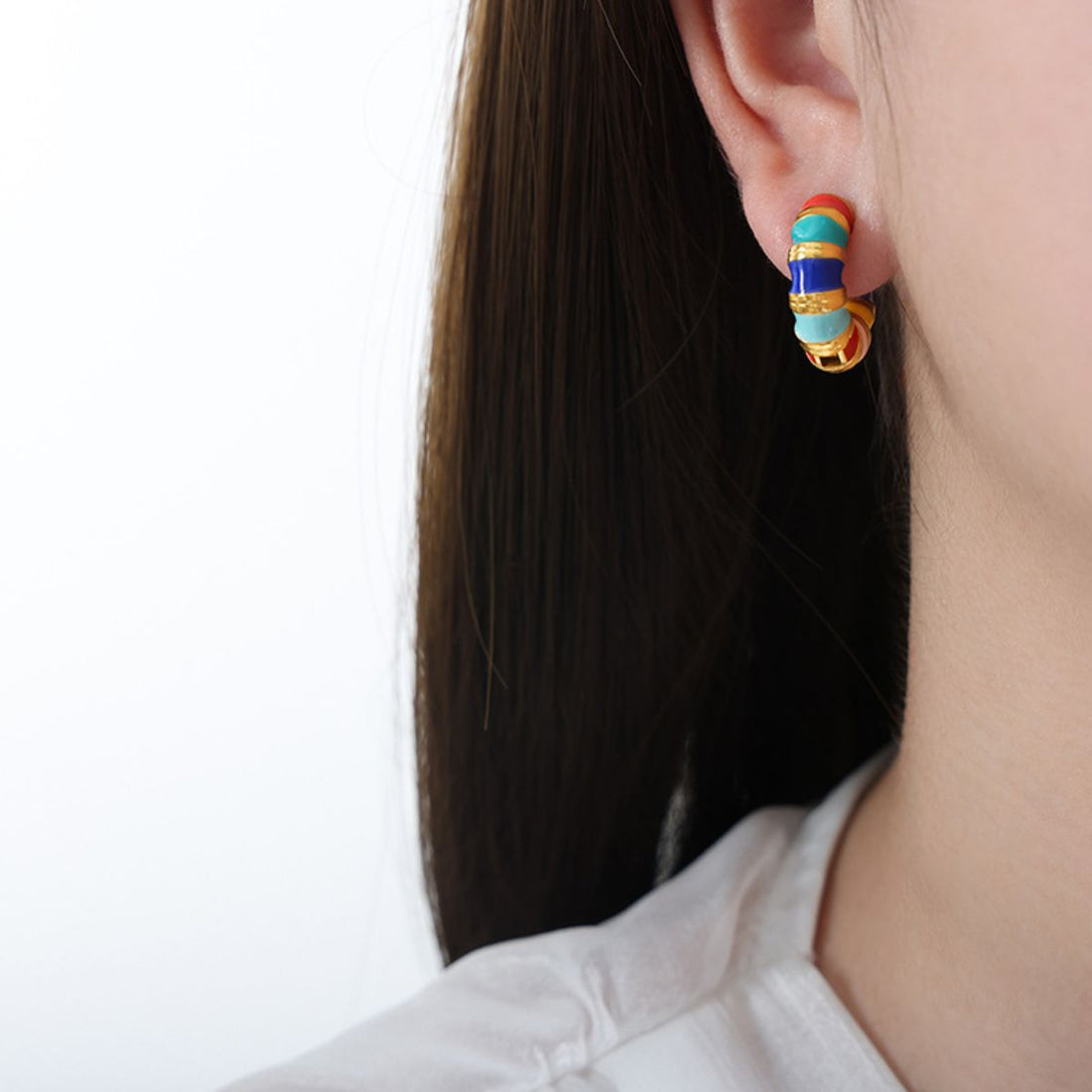 Titanium Steel Enamel Hoop Earrings