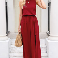 Slit Round Neck Sleeveless Dress