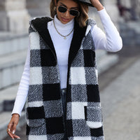 Plaid Hooded Vest with Pockets