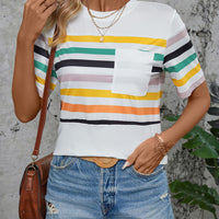 Striped Round Neck Short Sleeve T-Shirt