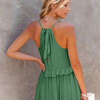 Ruffled Sleeveless Tiered Maxi Dress with Pockets