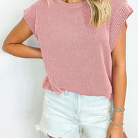 Textured Round Neck Cap Sleeve Blouse