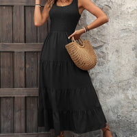 Smocked Scoop Neck Sleeveless Tank Dress