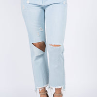 American Bazi High Waist Distressed Raw Hem Jeans