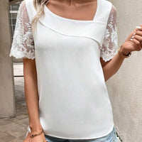 Full Size Asymmetrical Neck Short Sleeve Top