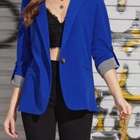 Lapel Collar Roll-Tab Sleeve Blazer