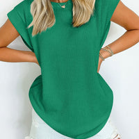 Textured Round Neck Cap Sleeve Blouse