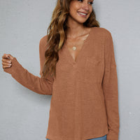 Dropped Shoulder High-Low Waffle-Knit Top