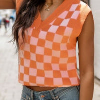 Checkered V-Neck Sweater Vest