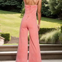 Spaghetti Strap Wide Leg Denim Overalls