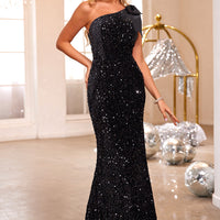 Sequin One Shoulder Sleeveless Dress