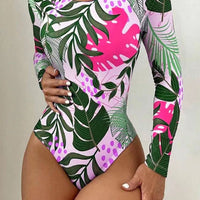 Crisscross Round Neck Long Sleeve Swimwear