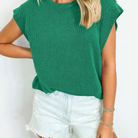 Textured Round Neck Cap Sleeve Blouse