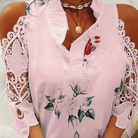 Full Size Lace Printed Half Sleeve Blouse