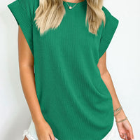 Textured Round Neck Cap Sleeve Blouse