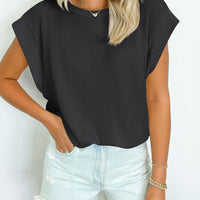 Textured Round Neck Cap Sleeve Blouse