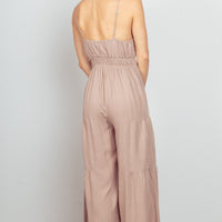 VERY J Sleeveless Ruched Wide Leg Jumpsuit